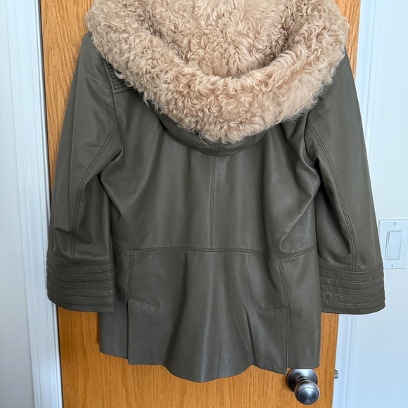 Tory Burch leather Hoodie with curly lamb lined hood. - Picture 3 of 10